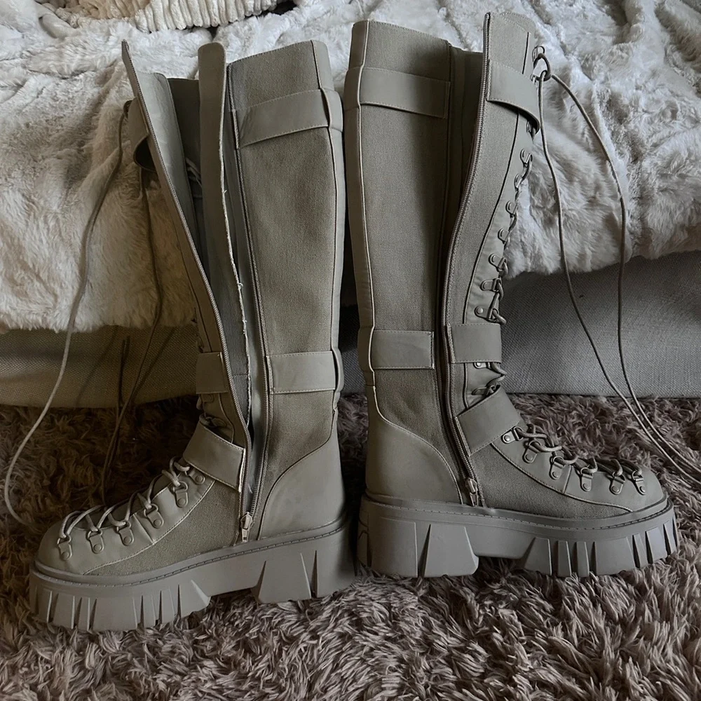 CLUBEXX WAYFARING ADVENTURE KNEE HIGH Gray Lace-Up tall Combat Boots size 11 - Picture 11 of 15